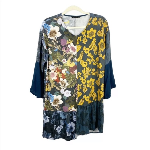 Desigual Floral Patchwork Ruffle Hem Tunic Dress - Picture 1 of 7